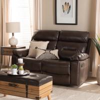 Baxton Studio RR7460-Dark Brown-Loveseat Baxton Studio Byron Modern and Contemporary Dark Brown Faux Leather Upholstered 2-Seater Reclining Loveseat